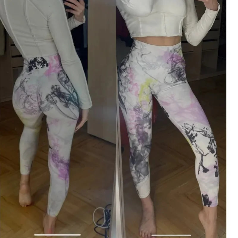 Women's High Waist 3D Printed Seamless Yoga Leggings - Push Up Booty Workout Pants for Fitness and Gym