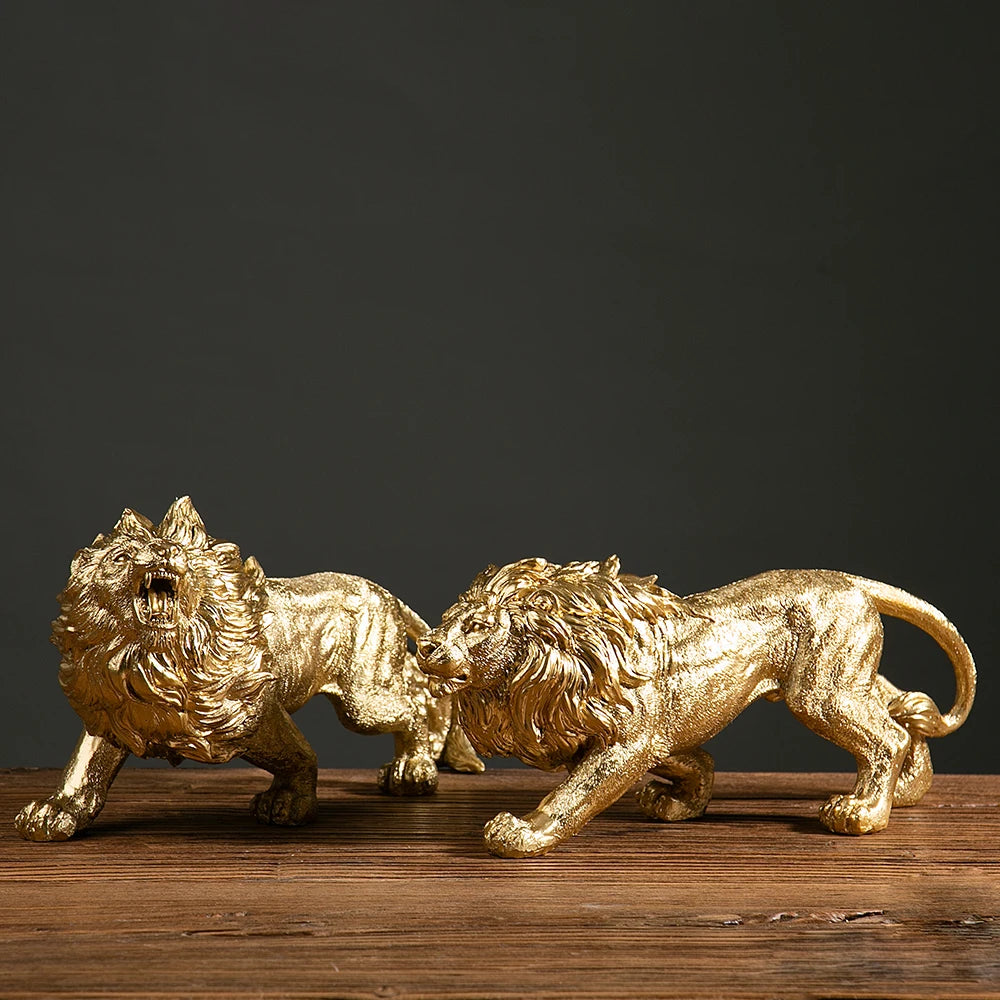 Resin African Animal King Statue Golden Lion Figurines Home Living Room Office Wild Power Crafts Decors Desktop Ornaments Gift