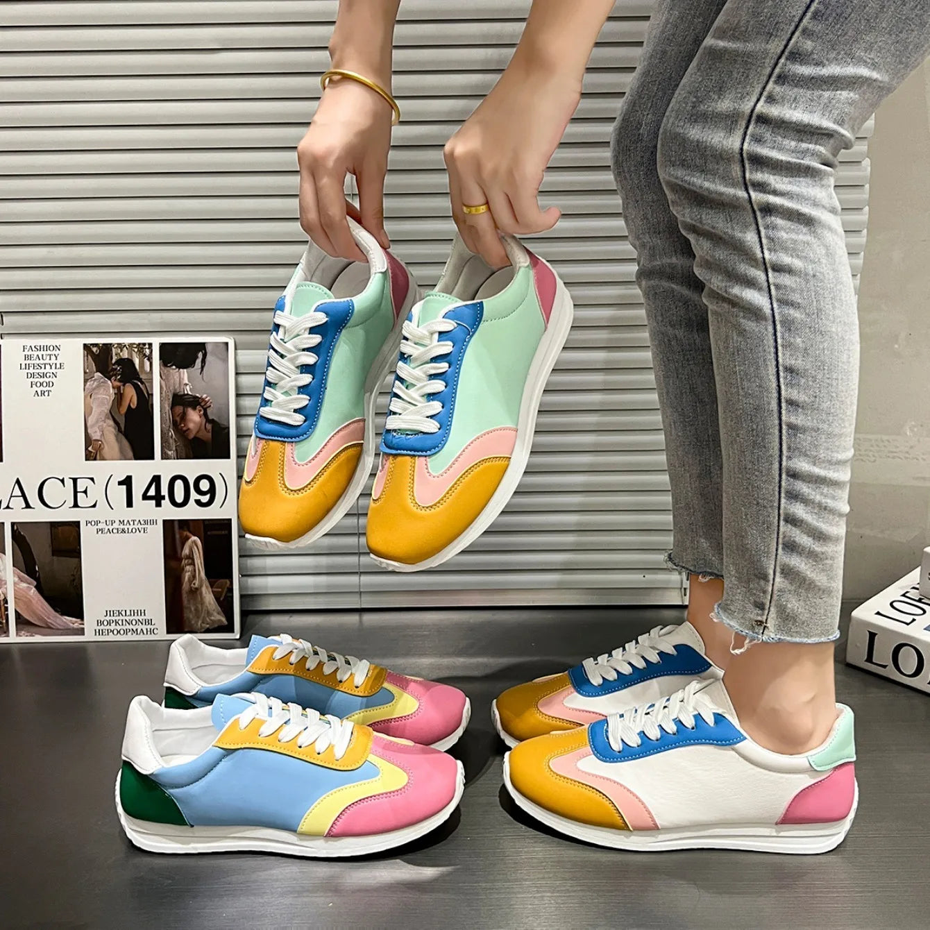 Chic Retro Yellow Lace-Up Sneakers for Women - Lightweight and Breathable Casual Flats