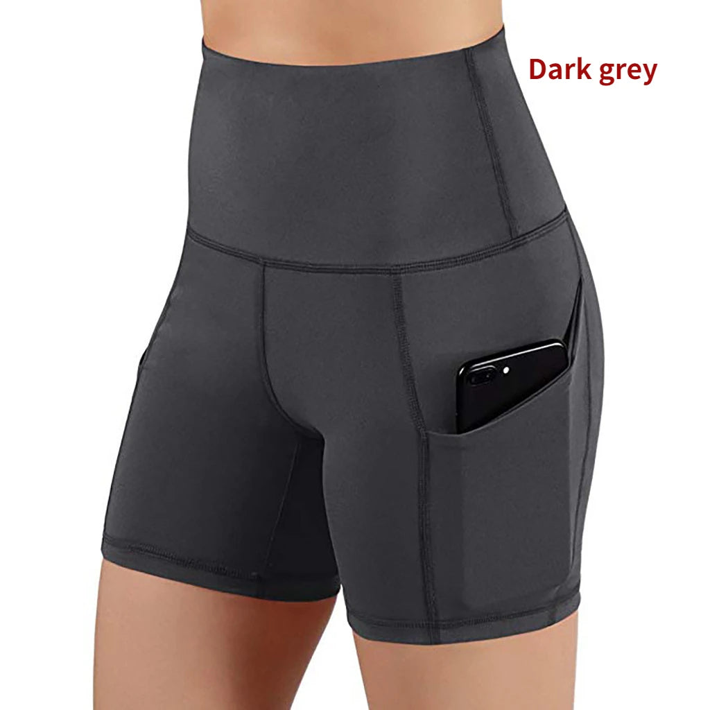 Stylish High Waist Pocketed Women's Yoga Shorts for Gym and Running Fitness