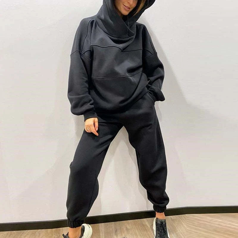 New Autumn Winter Thick Long Sleeved Hoodie Sets Casual Pocket Pants Sports Suit Women's Fashion Solid Loose Sweatshirt Outfits