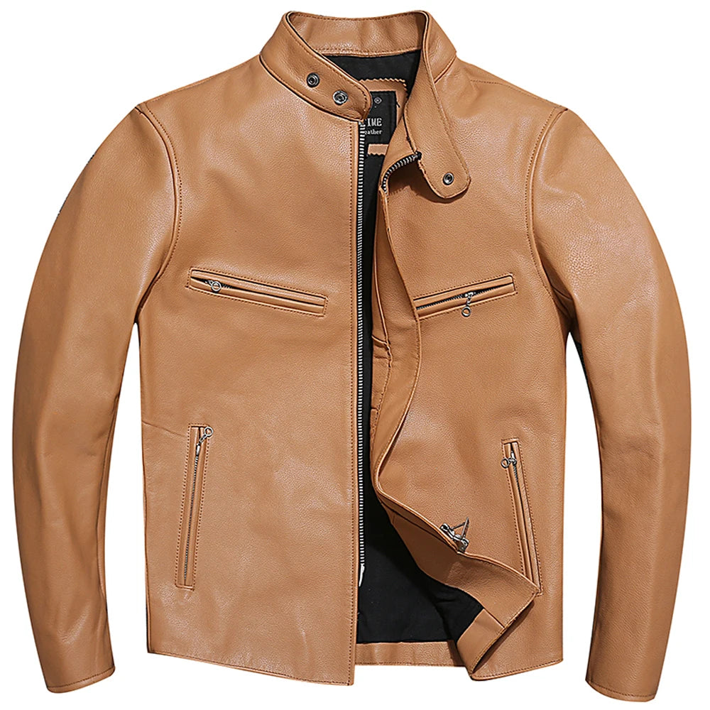 Big & Tall 6XL Genuine Cowhide Leather Biker Jacket for Men - Stylish Autumn Winter Overcoat