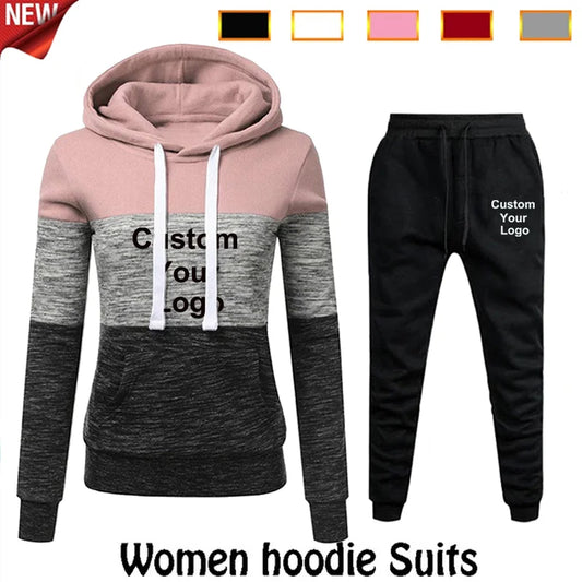 Personalized Women's Jogging Tracksuit: Custom Logo Hoodie & Sweatpants Set