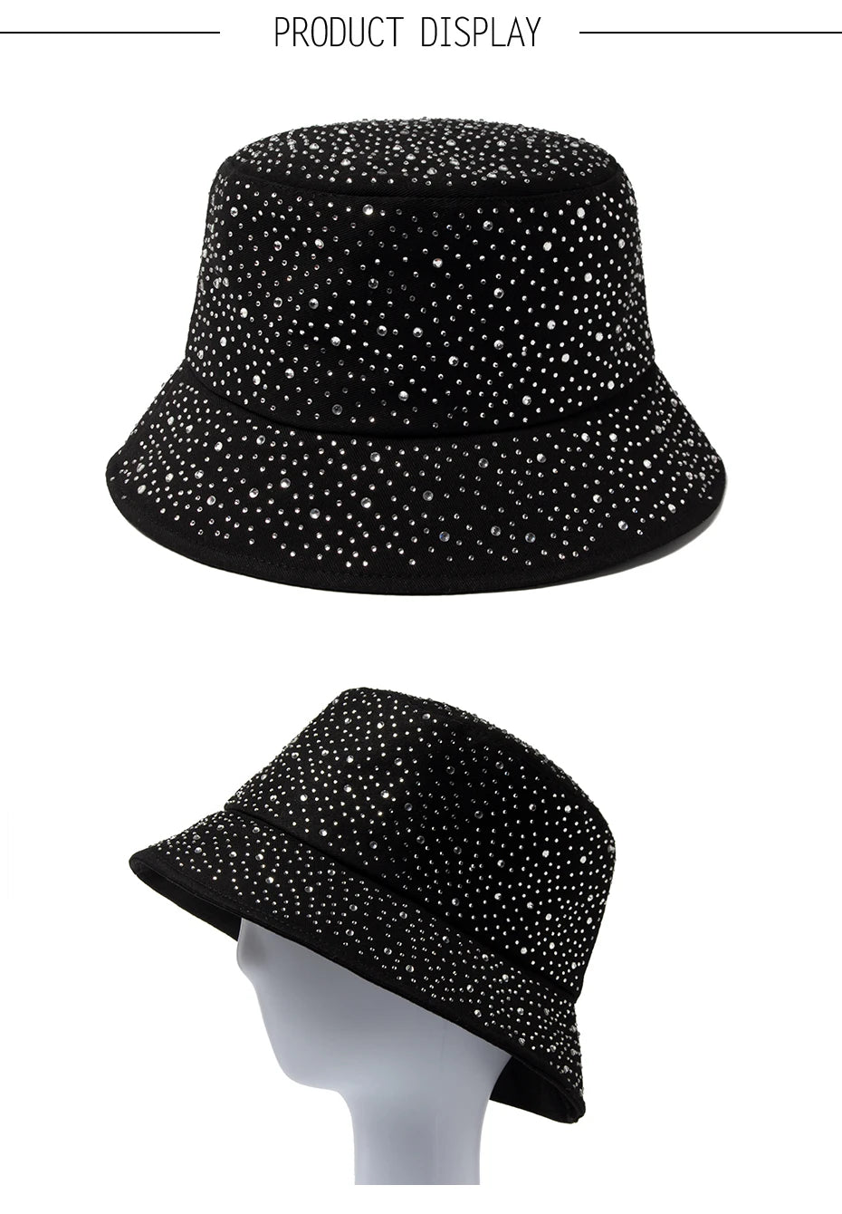 Chic Rhinestone-Studded Y2K Bucket Hat for Women - Stylish Cotton Panama Cap for Spring and Summer Escapades