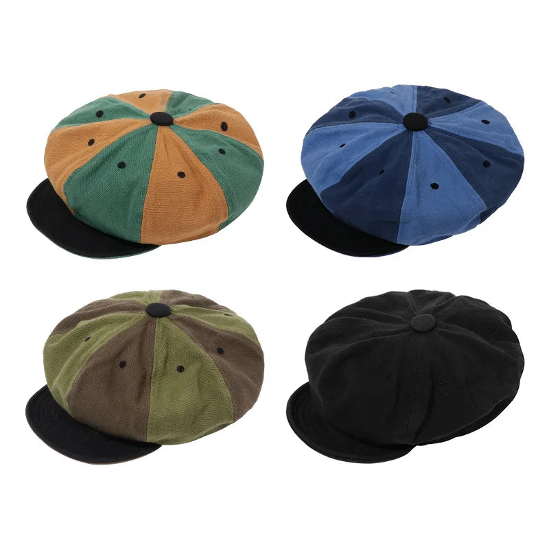 Unisex 8-Panel Cotton Newsboy Caps - Stylish Octagonal Beret Hats for Men and Women