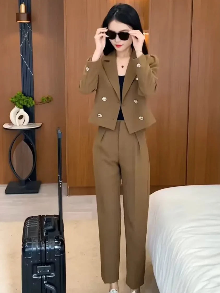 Baggy Blazer and Pant Sets for Women 2 Pieces Office Spring Autumn Suits Trousers Woman Wear To Work Professional Casual Elegant