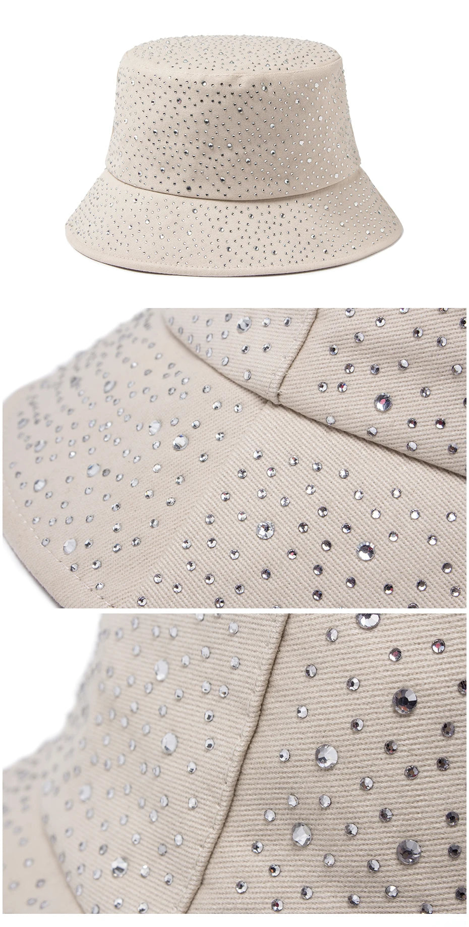 Chic Rhinestone-Studded Y2K Bucket Hat for Women - Stylish Cotton Panama Cap for Spring and Summer Escapades