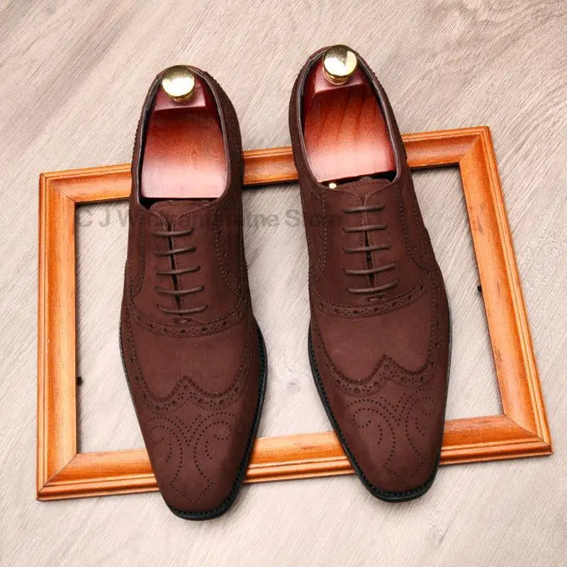 Stylish Handmade Genuine Leather Oxford Dress Shoes for Men in Black or Brown Suede - Perfect for Business, Parties, and Weddings