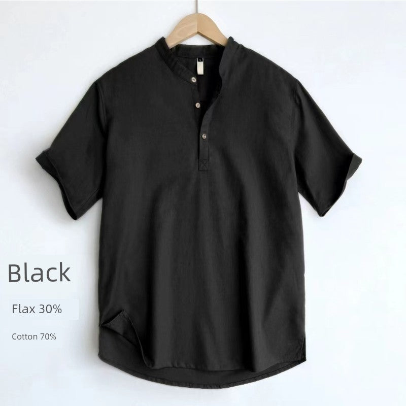 Men Short Sleeve Breathable Retro Thin Plus Size Linen