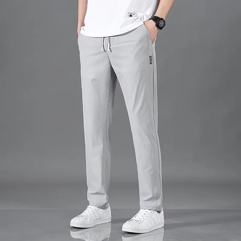 Men's Lightweight Ice Silk Summer Trousers - Quick-Dry Casual Sports Pants with Pockets