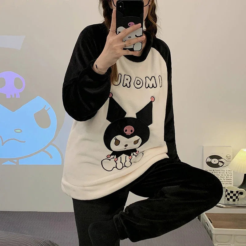 Cozy Sanrio Kuromi Winter Pajama Sets for Women - Adorable Soft Sleepwear & Cartoon Home Wear Gift