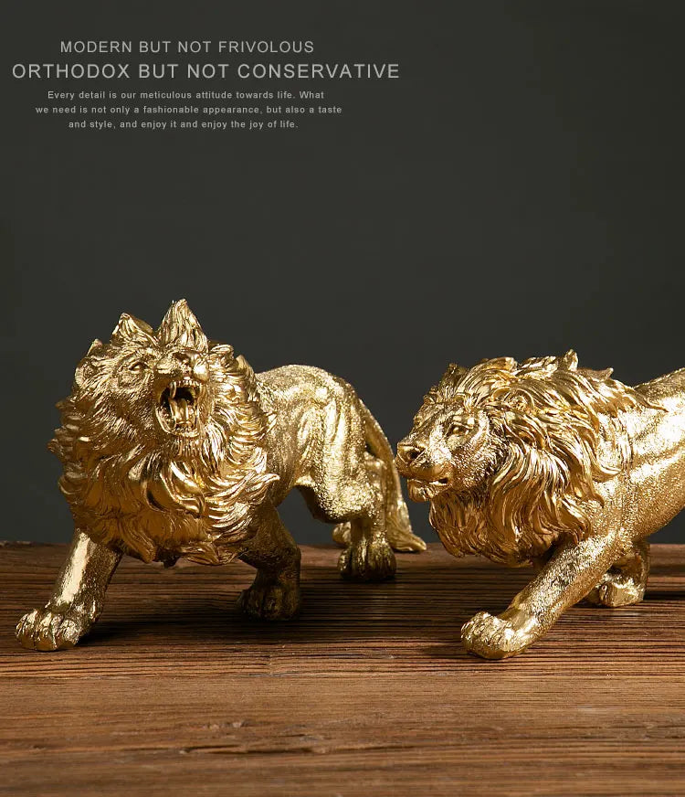 Resin African Animal King Statue Golden Lion Figurines Home Living Room Office Wild Power Crafts Decors Desktop Ornaments Gift