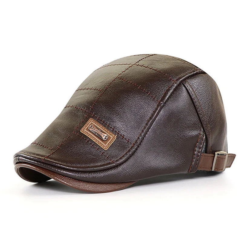 Elegant Leather Beret for Men - Vintage British Style Painter Cap for Autumn & Winter Fashion