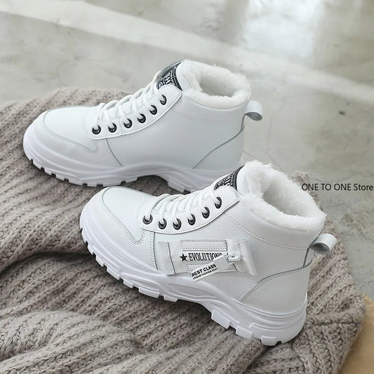 Cozy High-Top Winter Snow Boots for Women - Stylish Platform Ankle Sneakers in Plus Size 45