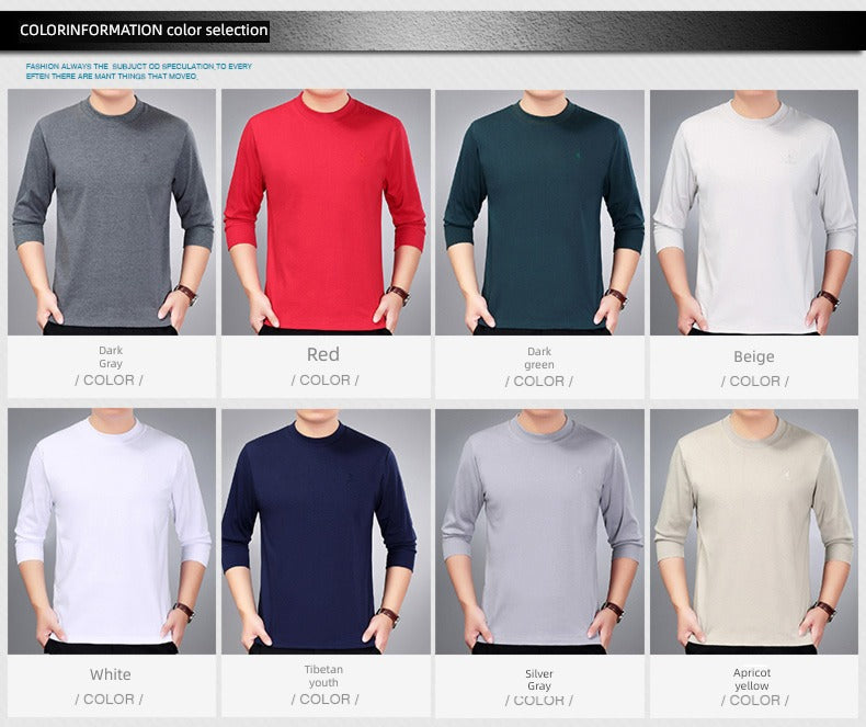 Cotton Long-Sleeve Half-Neck T-Shirt for Stylish Middle-Aged Dads