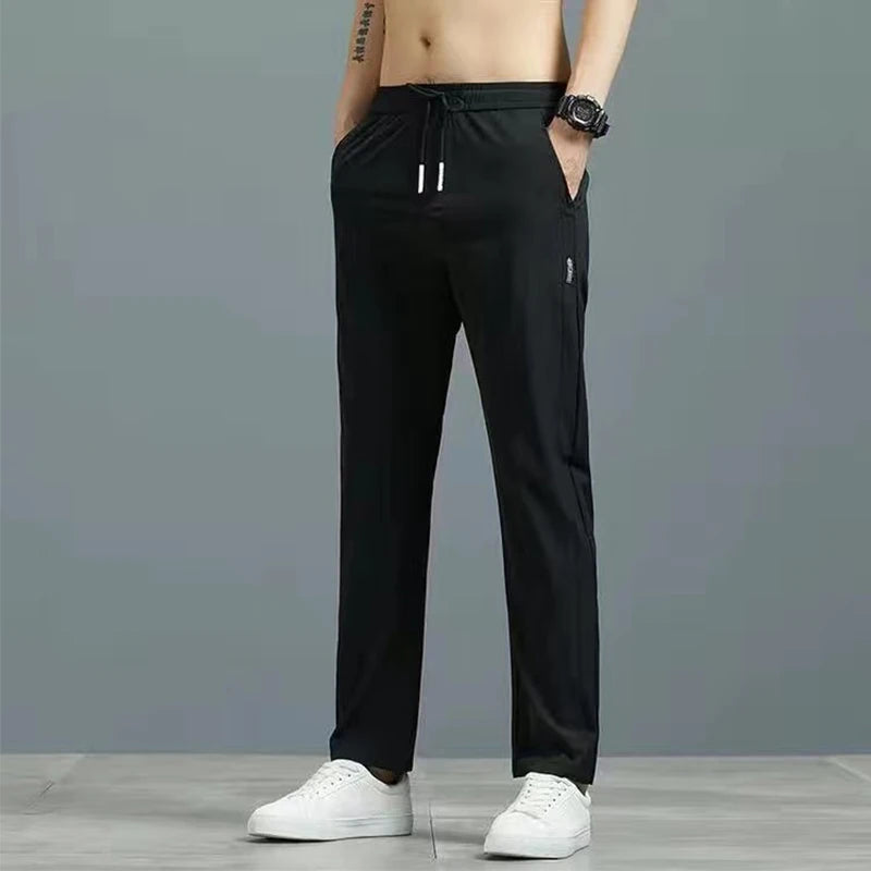 Men's Lightweight Ice Silk Summer Trousers - Quick-Dry Casual Sports Pants with Pockets