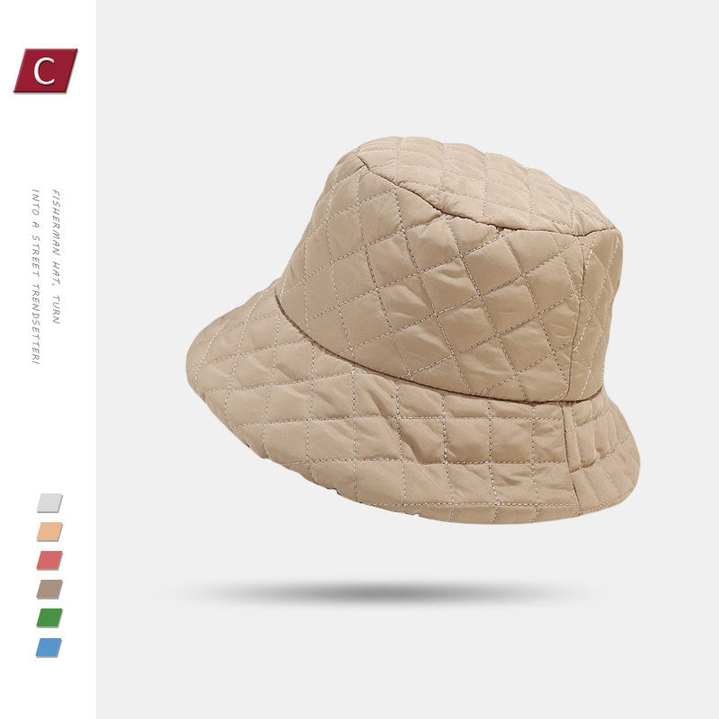 Chic Rhombus Design Winter Bucket Hat for Women - Premium Lightweight Down Cotton Fisherman Cap