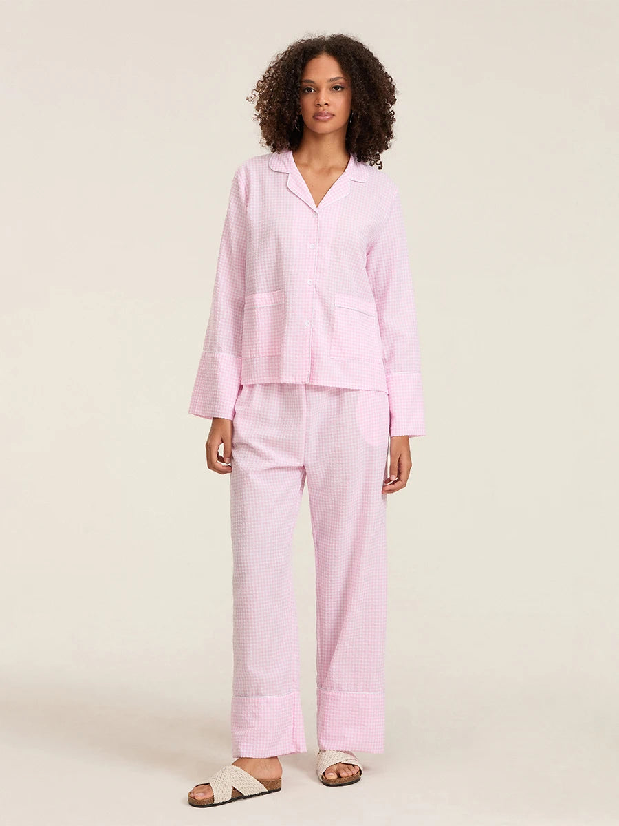 Plaid Long Sleeve Women’s Pajama Set - Stylish 2-Piece Loungewear with Button Details