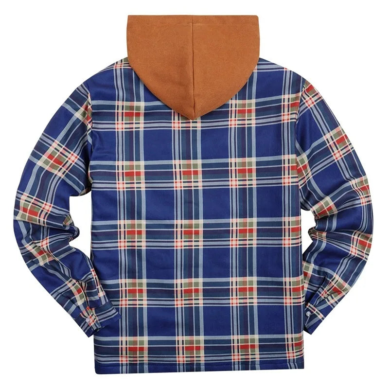 Oversized Men's Quilted Plaid Flannel Hooded Winter Coat