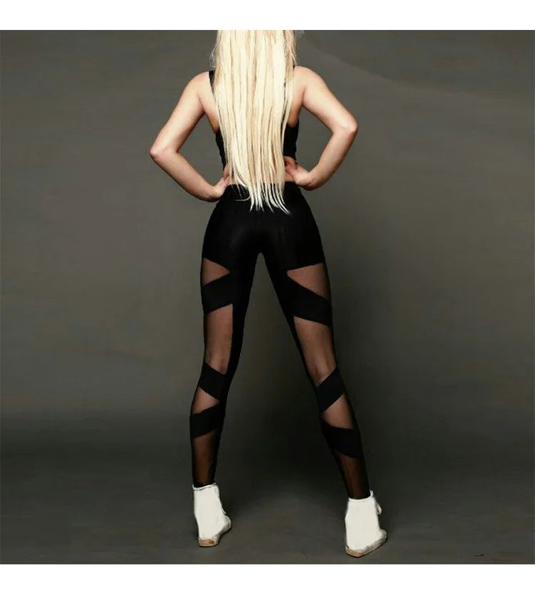 High Waist See-Through Mesh Leggings for Women - Stylish Cross Sports & Dance Pants