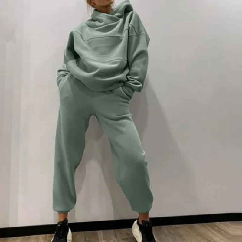 New Autumn Winter Thick Long Sleeved Hoodie Sets Casual Pocket Pants Sports Suit Women's Fashion Solid Loose Sweatshirt Outfits