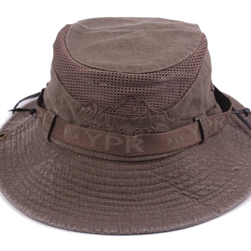 Unisex Retro Cotton Mesh Bucket Hat - Summer Sun Protection for Beach, Fishing, and Travel