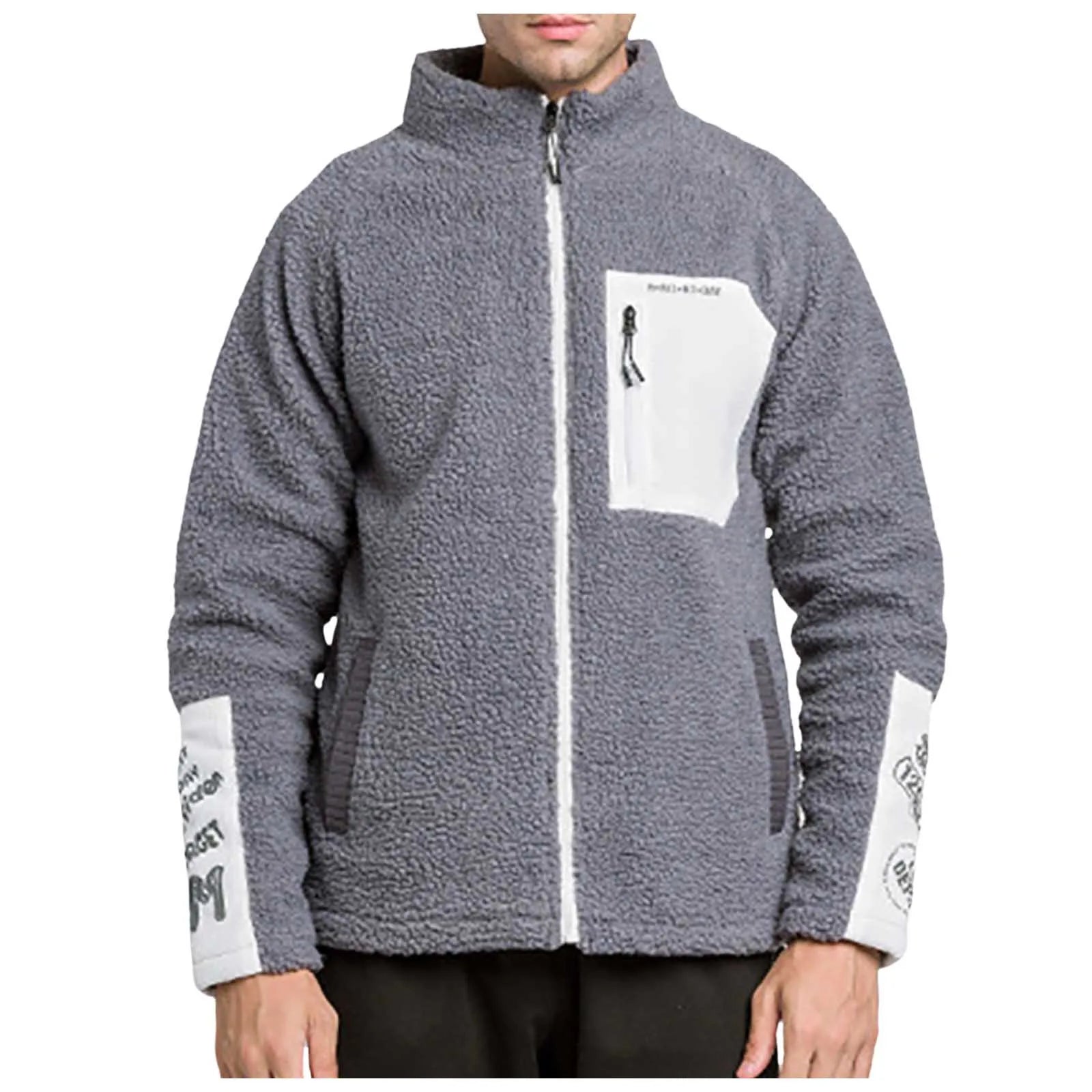 Personalized Color Block Lambswool Zip-Up Fleece Jacket for Men