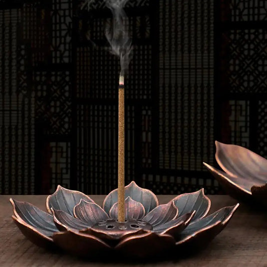 1PC Alloy Incense Burner Stick Holder Plate - Buddhism Lotus Censer, Bronze Nasturtium Incense Burner (12 Styles)