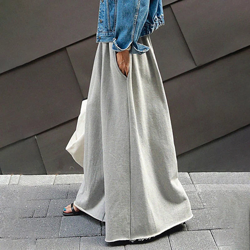 Bohohipei 2024 New Women Palazzo Pants Black Grey Color Spring Summer Fashion Casual High Waisted Wide Leg Trousers Bottoms