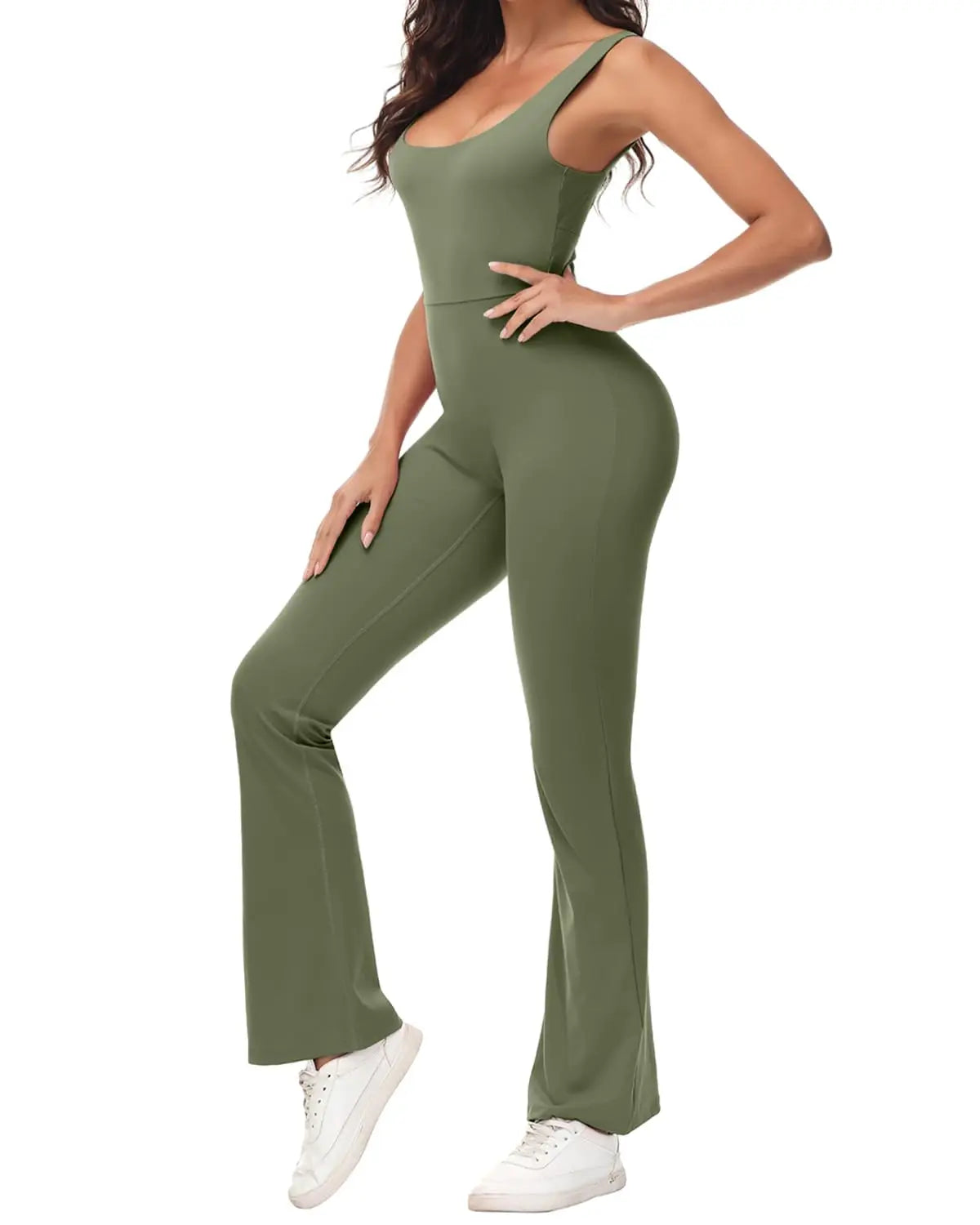 Womens Workout Flare Jumpsuit Backless Yoga Romper Scrunch Butt One Piece Bodysuit Leggings Open Back Gym Bodycorn