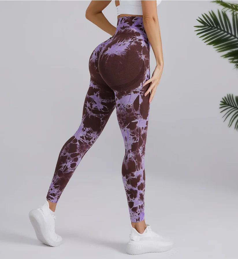 Colorful Tie-Dye High-Waisted Seamless Leggings for Women's Gym and Pilates Fitness