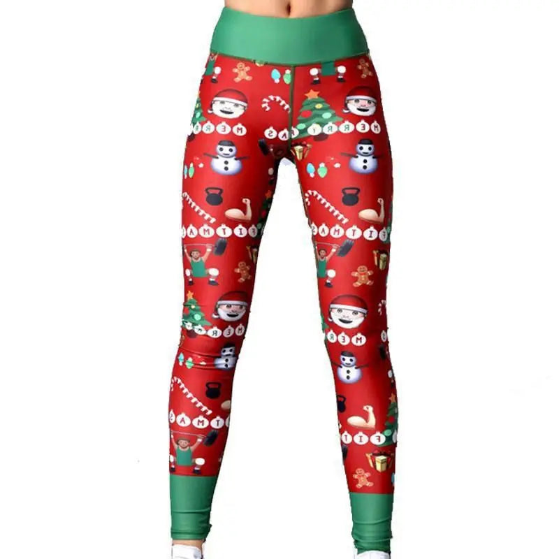 Festive Women's High-Waist Printed Leggings - Sleek & Stretchy Fitness Trousers for Holiday Workouts