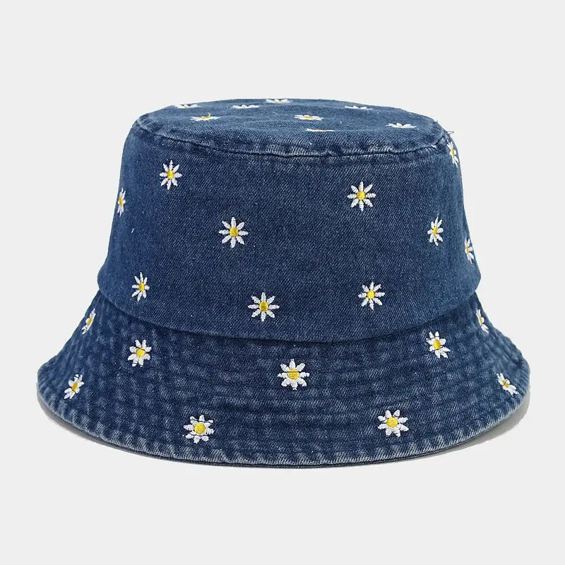 Stylish Embroidered Denim Bucket Hat - Unisex Sun Cap for Year-Round Outdoor Fun