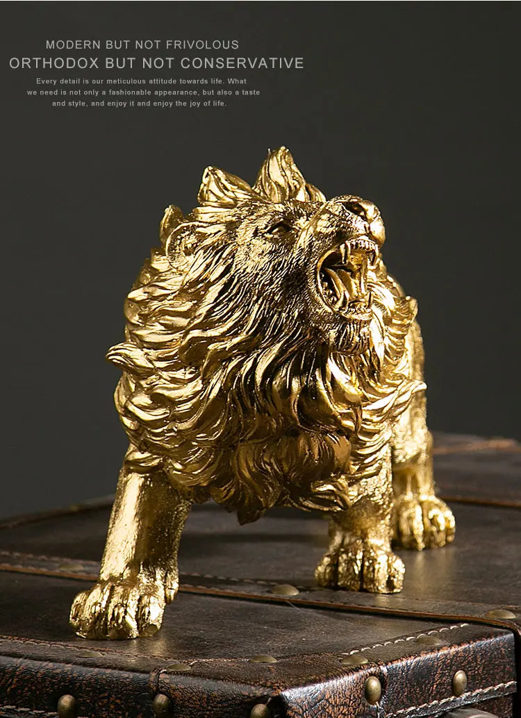 Resin African Animal King Statue Golden Lion Figurines Home Living Room Office Wild Power Crafts Decors Desktop Ornaments Gift