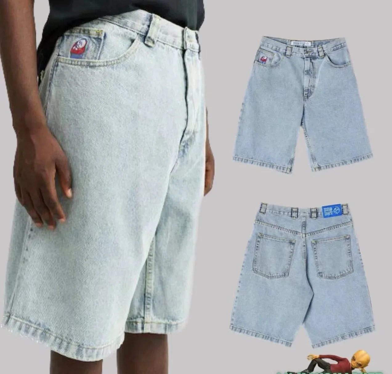 Retro Y2K Big Boy Baggy Denim Shorts for Men - Trendy Embroidered Streetwear