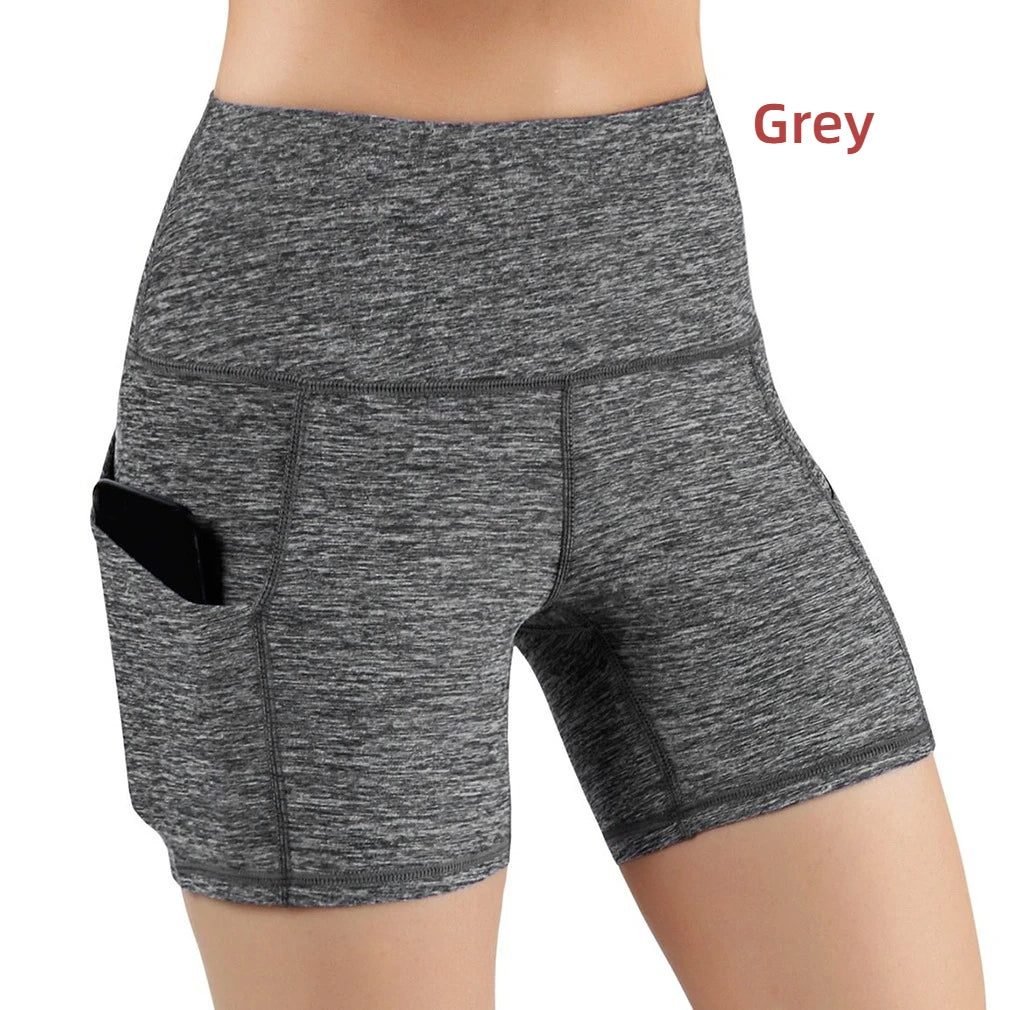 Stylish High Waist Pocketed Women's Yoga Shorts for Gym and Running Fitness