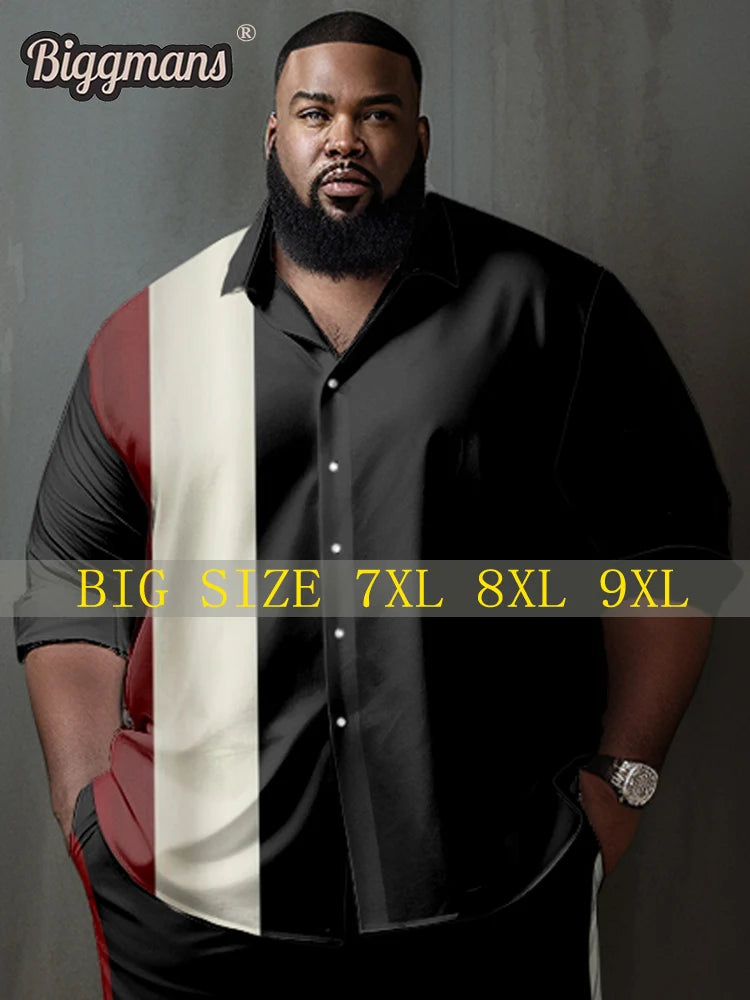 Biggmans Big & Tall Summer Black Suit Shirt for Men - Stylish Long Sleeve Leisurewear