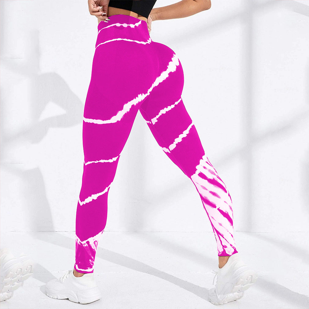 High-Waisted Striped Tie Dye Fitness Leggings with Seamless Butt Lift Design for Ultimate Comfort and Performance