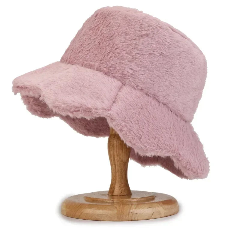 Chic Faux Fur Bucket Hat for Women - Warm Lamb Wool Fisherman Cap for Fall and Winter Activities