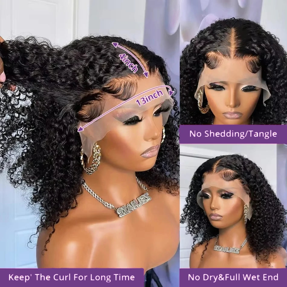 200% Transparent Deep Wave Curly Bob Wigs with 13x4 Lace Frontal and 4x4 Lace Closure for Women