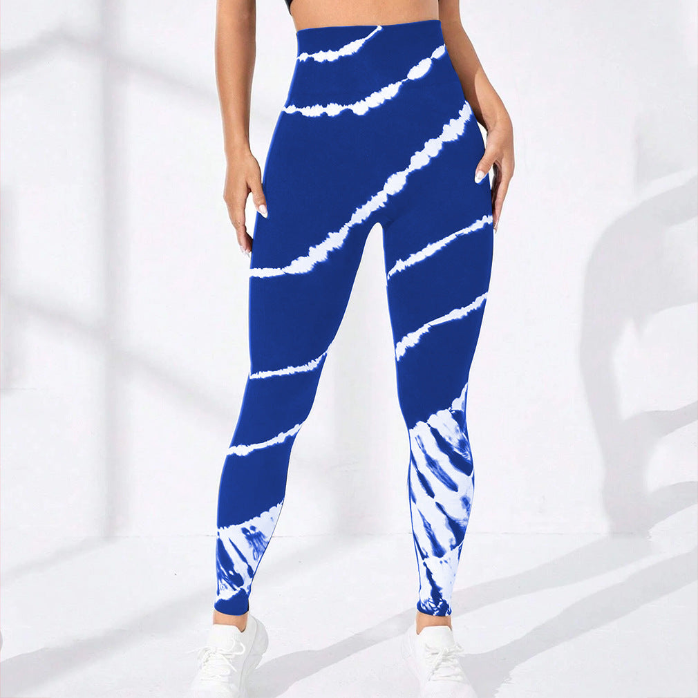 High-Waisted Striped Tie Dye Fitness Leggings with Seamless Butt Lift Design for Ultimate Comfort and Performance