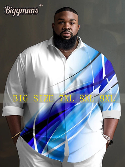 Biggmans Plus Size Big and Tall Men's Summer Suit Shirt - Long Sleeve Lapel Design for Casual and Formal Wear