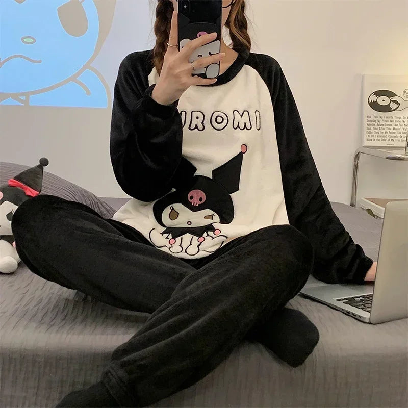 Cozy Sanrio Kuromi Winter Pajama Sets for Women - Adorable Soft Sleepwear & Cartoon Home Wear Gift