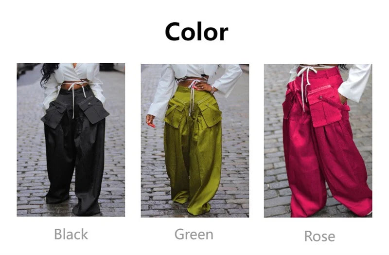 Fashion Streetwear High Waist Removable Pockets Wide Leg Pants for Women INS Hip Hop Casual Loose 2024 Spring Summer Trousers