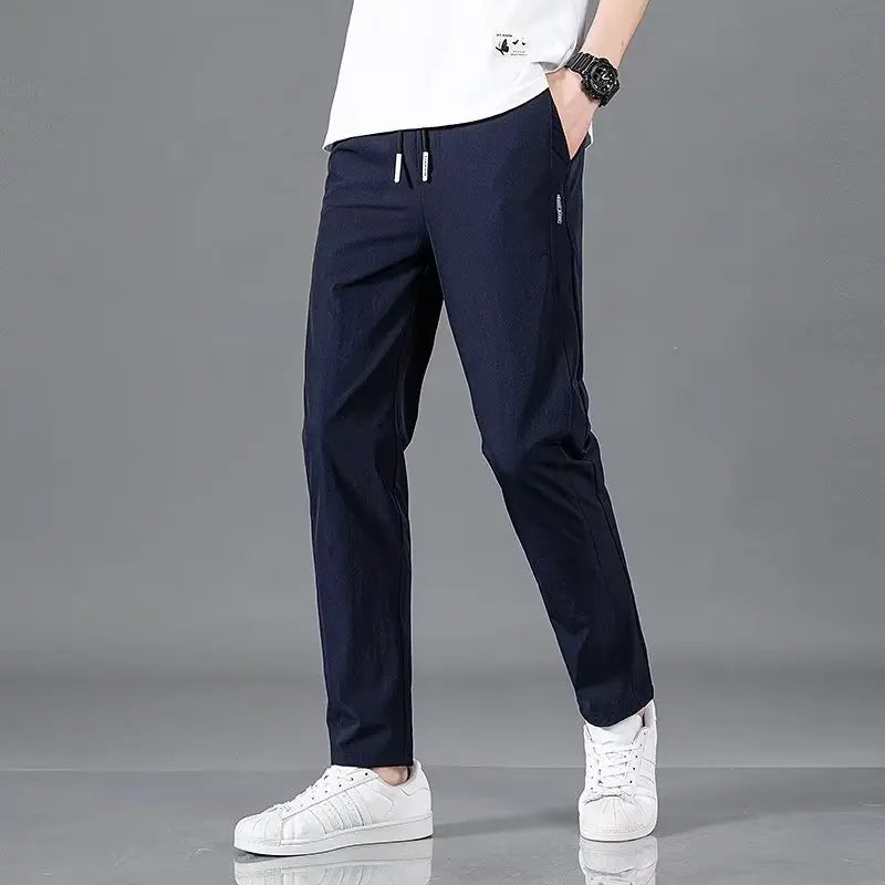 Men's Lightweight Ice Silk Summer Trousers - Quick-Dry Casual Sports Pants with Pockets