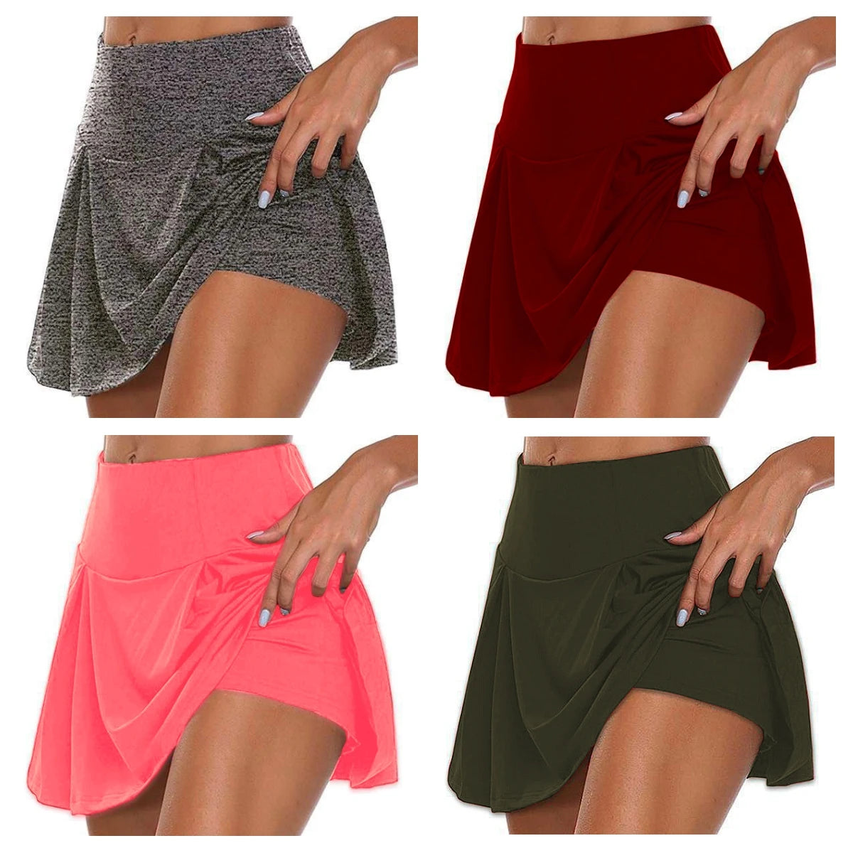 2023 Women's Athletic Skirts for Summer Fitness - Solid Color Running, Tennis & Yoga Skirts with Built-in Liner, Sizes S-5XL