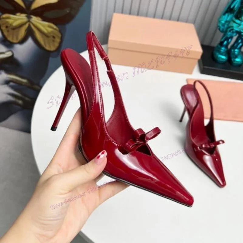 Chic Red Bow Knot Slingback Heels - Pointed Toe Thin High Heels for Women, Ideal for Parties and Special Events 2023