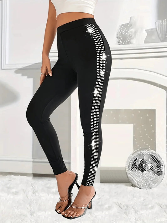 Chic Plus Size Women's Sequin-Embellished Slim-Fit Yoga Leggings for Effortless Style