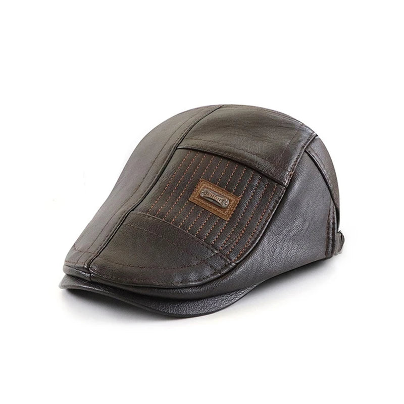 Elegant Leather Beret for Men - Vintage British Style Painter Cap for Autumn & Winter Fashion