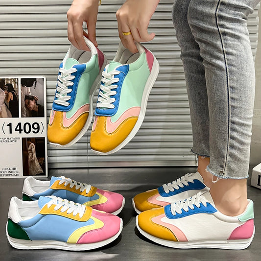 Chic Retro Yellow Lace-Up Sneakers for Women - Lightweight and Breathable Casual Flats